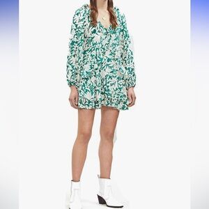 Free People Green and White Long Sleeve Sundress